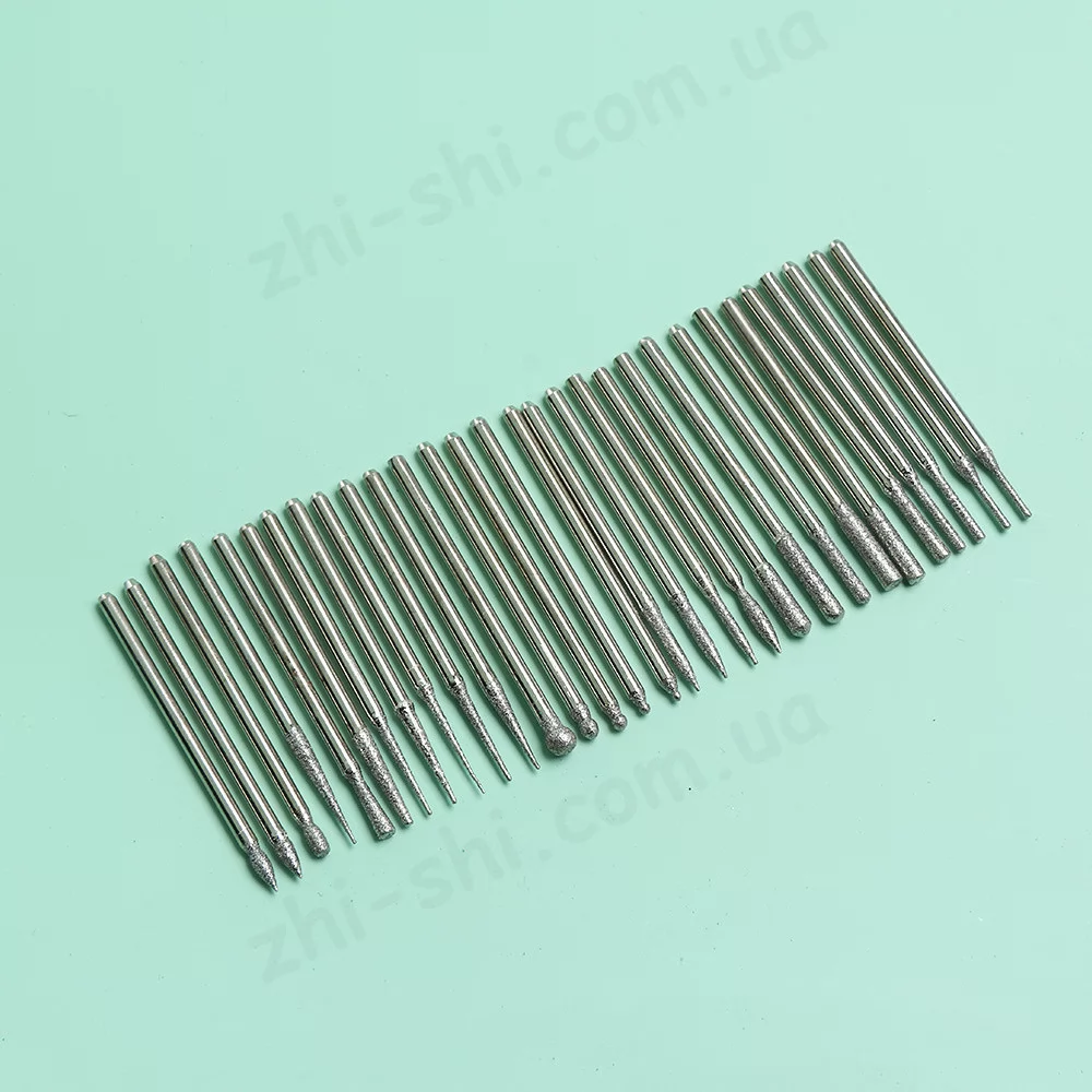 Набір алмазних насадок - 30 шт (фрези, шарошки) для Dremel / гравера - Ø2.35 mm - у коробці - P120